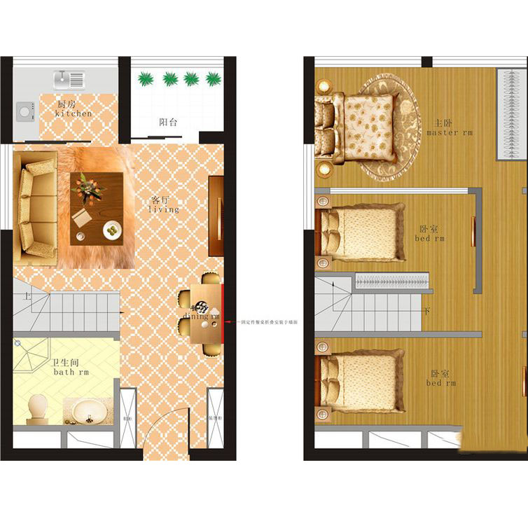 60平loft户型 ,3室1厅,60.00平米